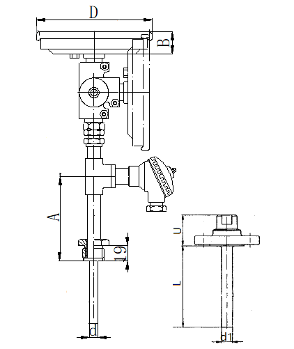 WSSP-574法蘭抽芯式萬向一體化雙金屬溫度計(jì)安裝圖片